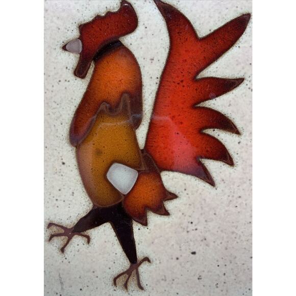 Vintage Hand Painted Steve McVey Clay Rooster Tile Trivet 5.75” Southwestern - Picture 2 of 4